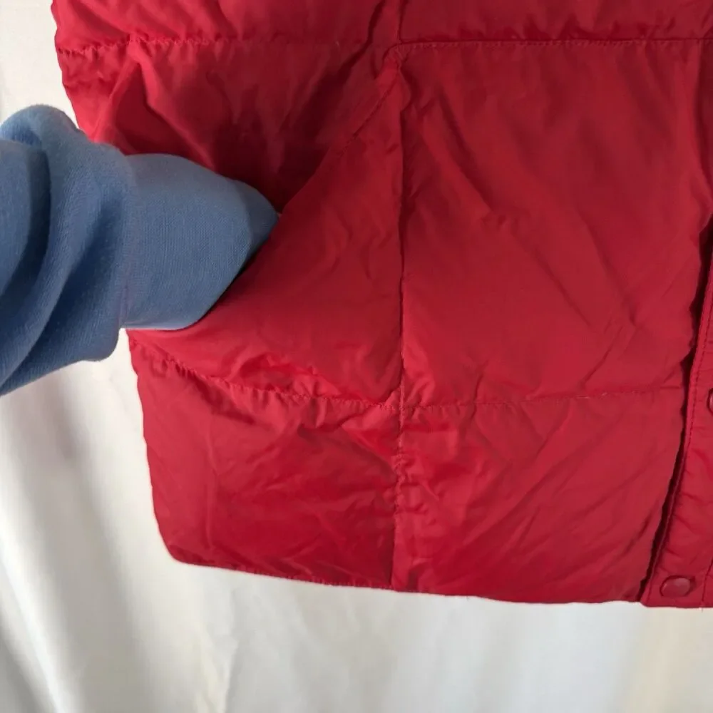 Lands End Puffer Vest Men's Medium Red Duck Down Fill Sleeveless Button Up